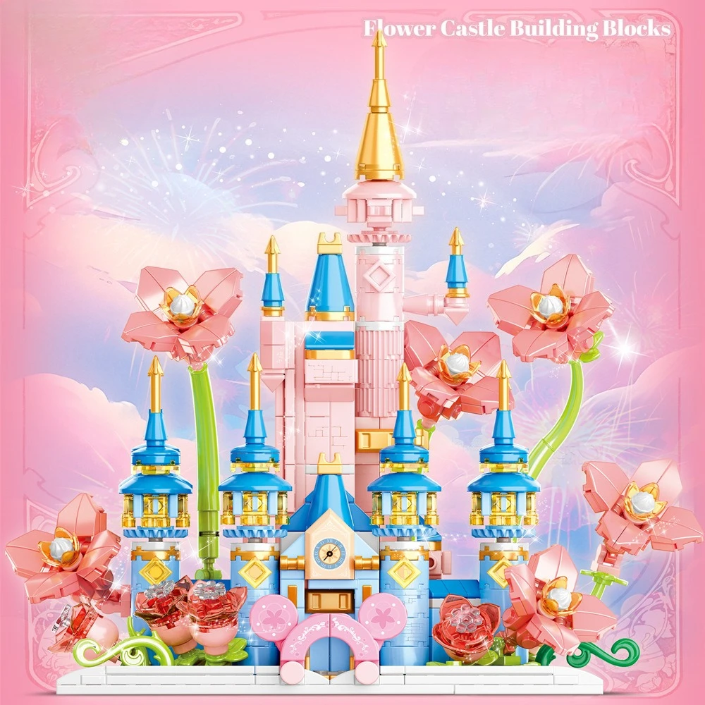 MOC Sprookje Bloem Spiegel Roaming Kasteel Bouwstenen Set Prinses Tuin Kasteel Speelgoed Voor Kinderen Verjaardag Vakantie Geschenken