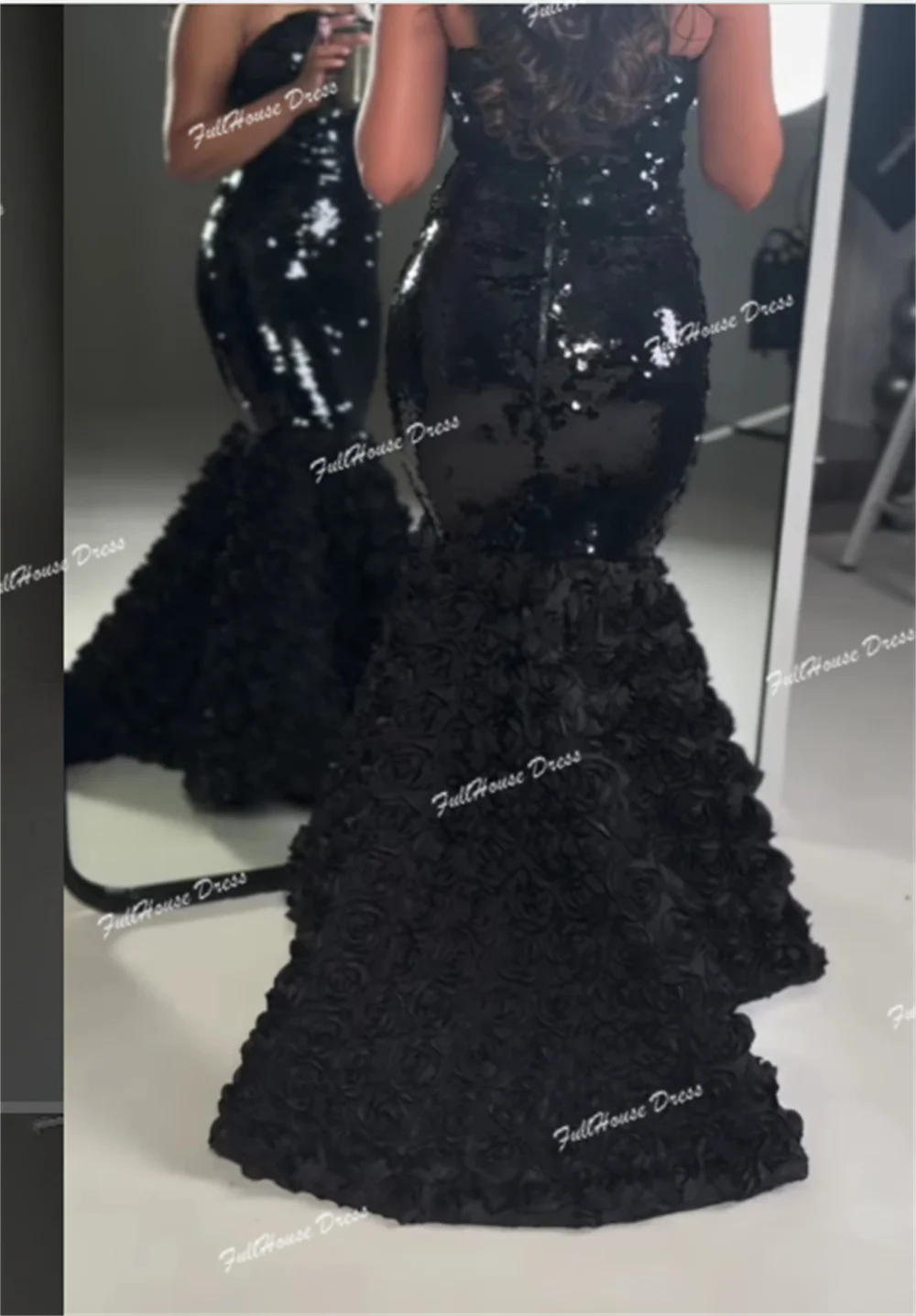 Gaun Malam Mewah Buatan Khusus Kerah Kapal Payet Berkilau Seksi Model Duyung Tanpa Punggung Panjang Menyentuh Lantai Hiasan Bunga untuk Pesta Prom Wanita