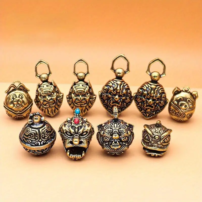 1pc Mini Antique Bell Chinese Style Brass Copper Sculpture Pray Buddha Fengshui Home Decor Buddhist Mythical Animals Bell