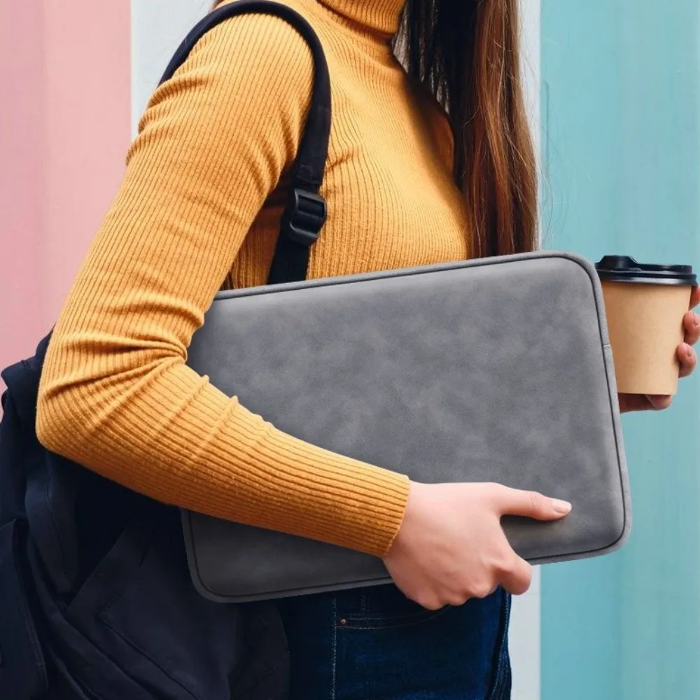 

Прочная однотонная сумка для ноутбука из искусственной кожи на молнии, мягкий противоударный чехол для ноутбука