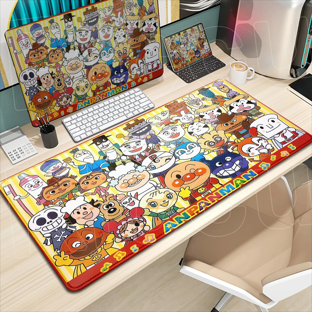 900x400mm Office Decoracion Carpet A-Anpanman Kawaii Anime Speed Mousepads Large Notebook Accessories HD Printing Game Table Mat