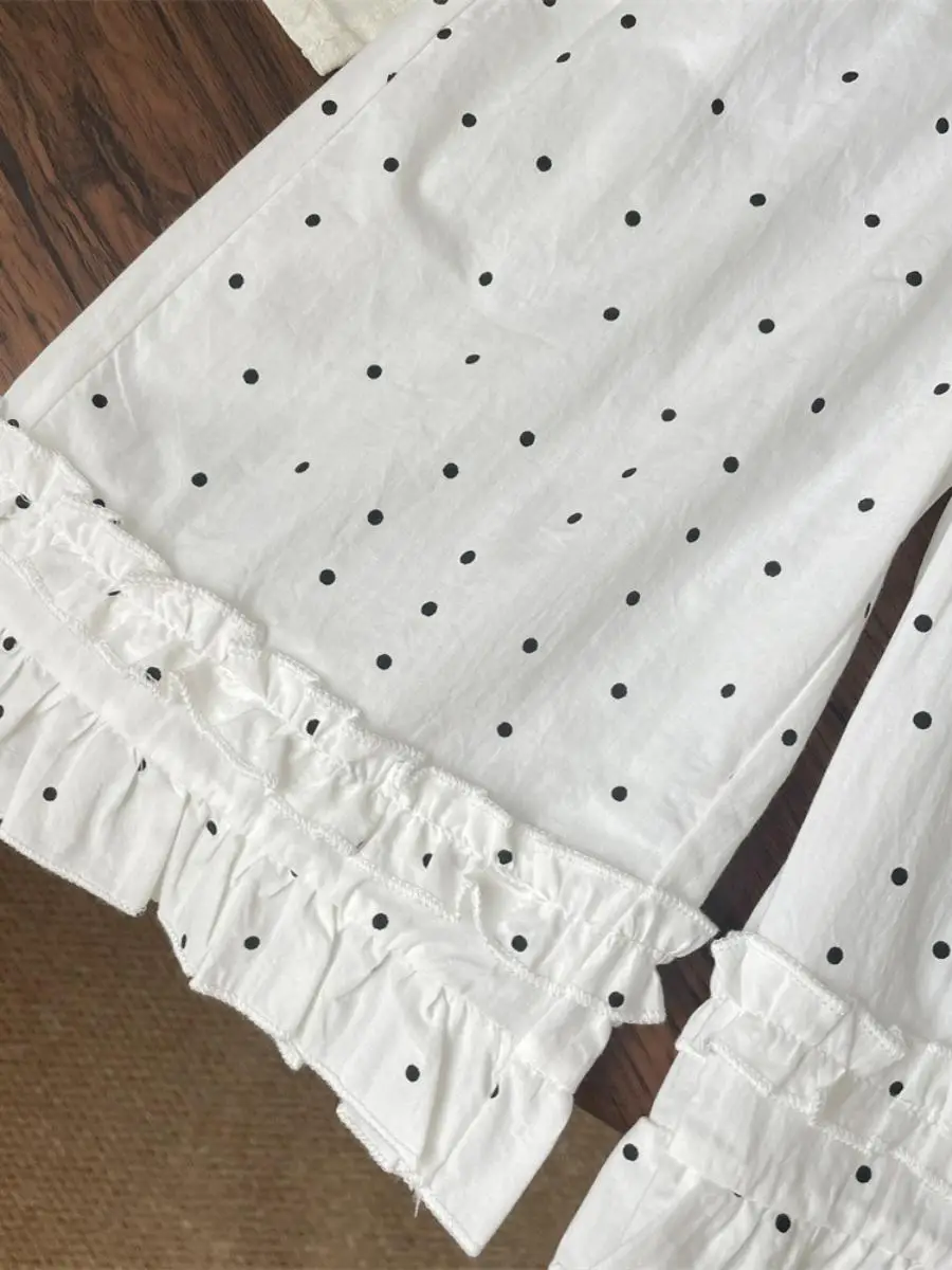 Summer 2025 White Ruffle Polka Dot Straight Leg Pants Thin Mosquito Proof Wide Leg Pants for Girls Children's Casual Trousers