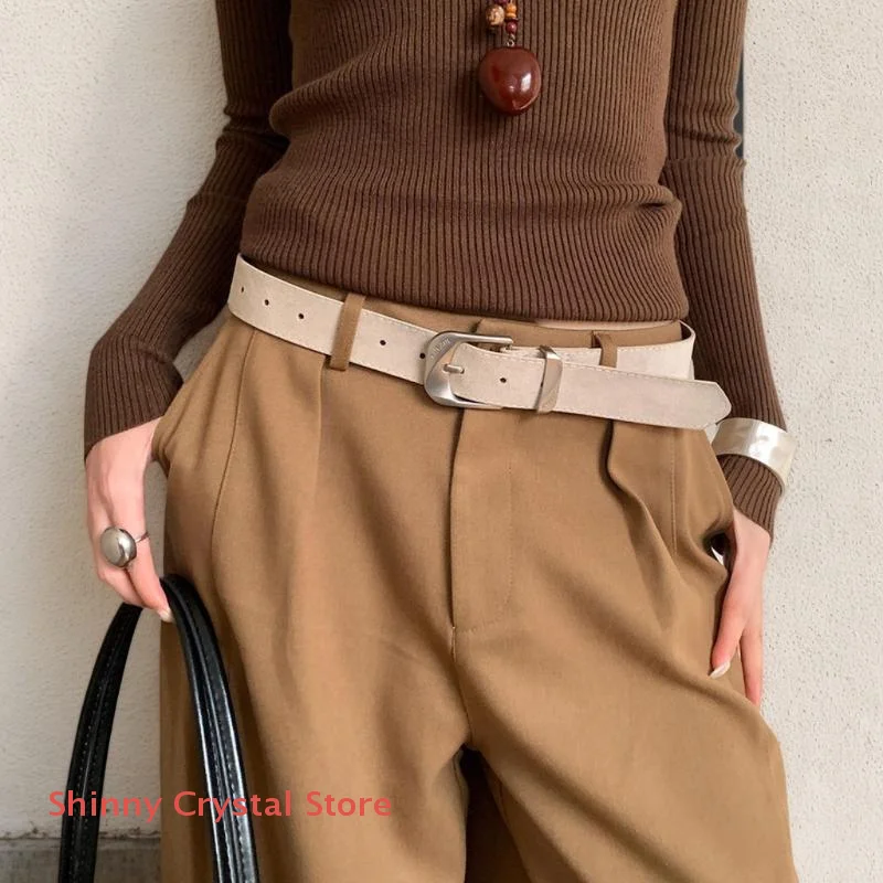 Nuovi stili Maillard Cintura in pelle scamosciata moda retrò con cintura in vita con fibbia in metallo Cintura decorativa versatile