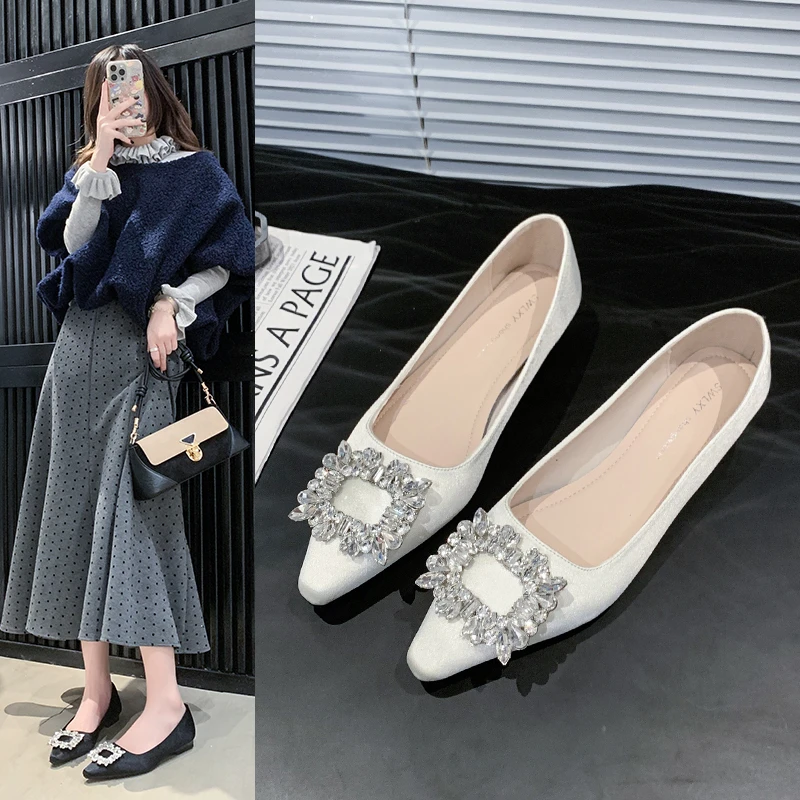 

Summer Women's Single Shoes New Pointed Toe Luxury Designer Rhinestone Slippers Shoes Low Heel Shoes Fashion and Comfortable