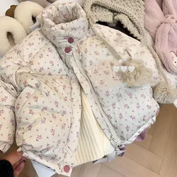 Winter Children Girl Parkas Cotton Padded Floral Printed Toddler Kid Girl Snowsuits Loose Thicken Turtleneecek Little Girl Coats