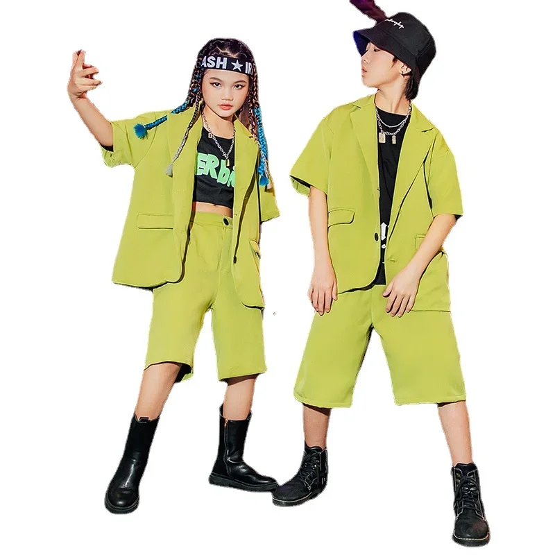 Children Blazer Set Jacket Shorts Two Pieces Hiphop Dance Boys Streetwear Trend Summer Suit for Girls Unisex Casual Kids Outfits