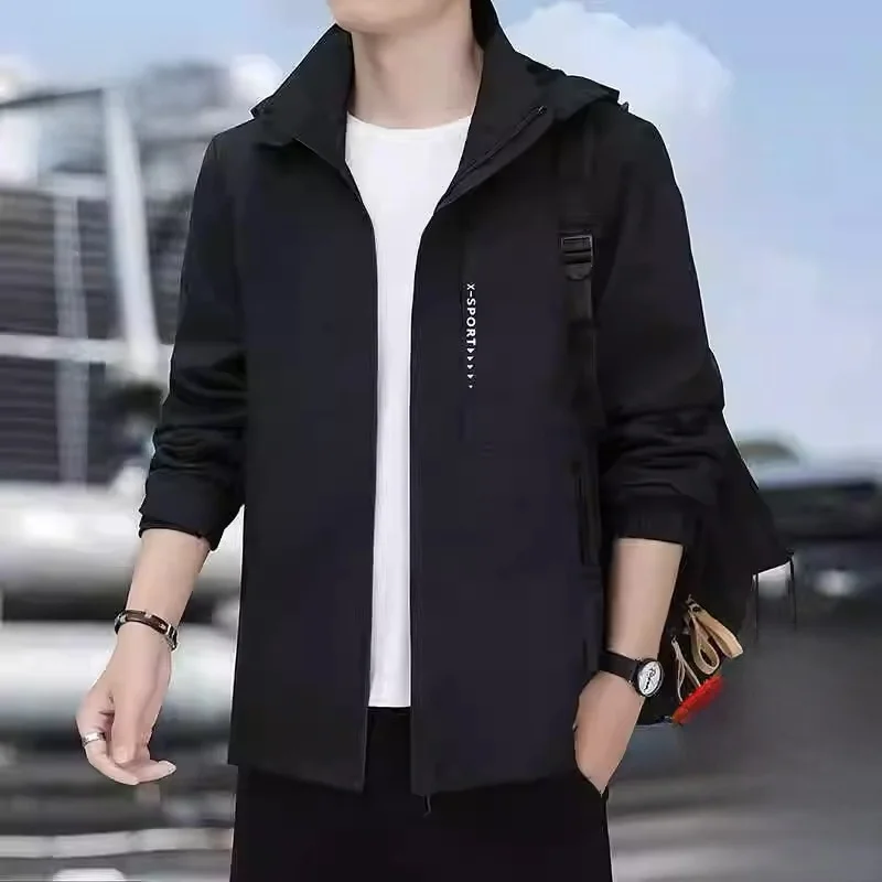 

Casual Spor Men's Jaet Spring Autumn Slim Fit Anti Wind Hooded Outerwear Polyester Nylon Cosite Fiber Youth Trend
