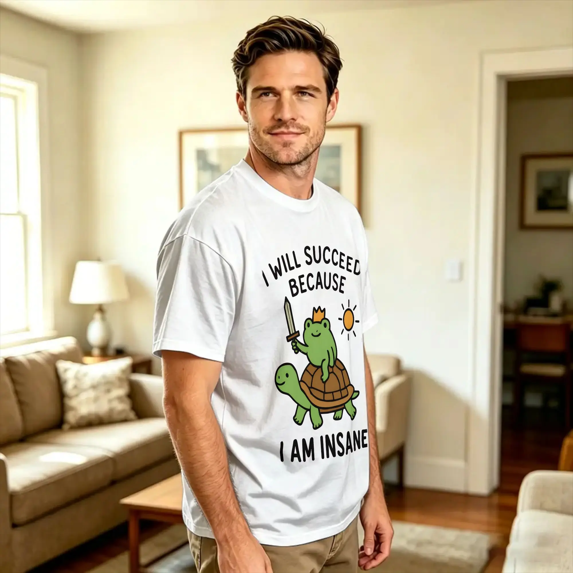 I Will Succeed Because I Am Insane Frog T Shirt Men's  Funny T Shirts Beach O Neck Leisure Tees Wholesale Oversize Tops