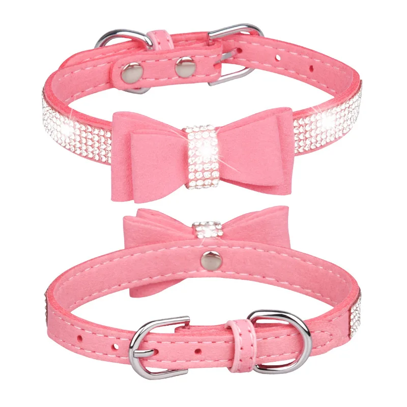 Collar para mascotas, Collar para perro con diamantes de imitación brillantes, Collar para gato con lazo, Collar ajustable cómodo para evitar la pérdida