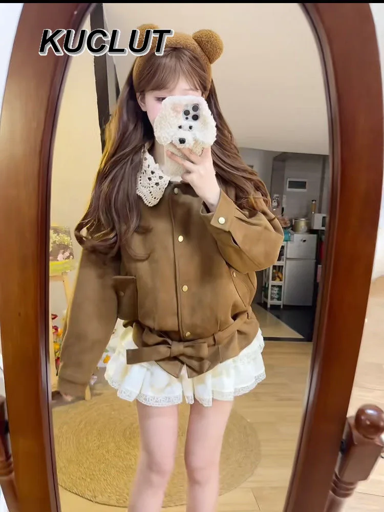 

Fashion High Street Lapel Short Jacket for Women 2025 New Loose Motorcycle Jackets Autumn and Winter Casual Coats Femme