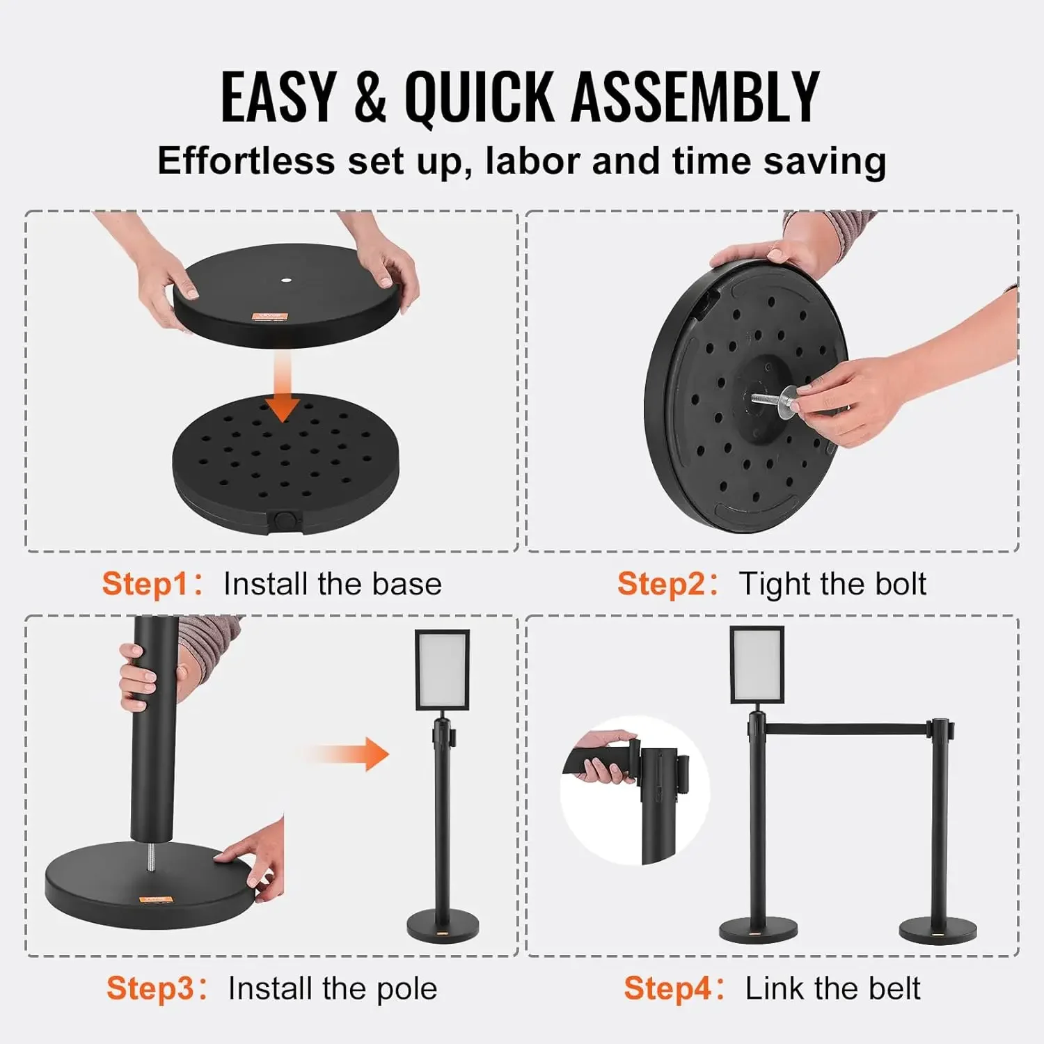 Crowd Control Stanchions, 6-Pack Crowd Control Barriers, Carbon Steel Baking Painted Stanchion Queue Post with Sign Holder