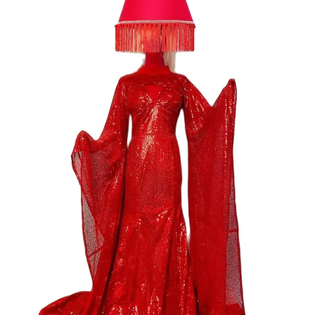 

RED Lamp headdress sparkly Long Party Dresses DJ show singer dance Costume Carnival performance costume