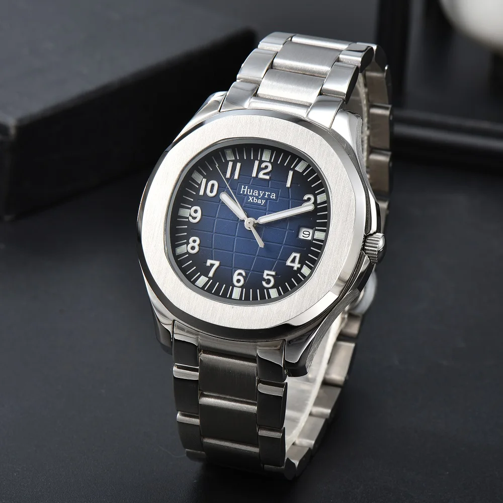 2023 جديد الميكانيكية التلقائي الأزرق الوجه الفولاذ المقاوم للصدأ 42 مللي متر ساعة رجالية الرياضة ساعة فاخرة الرجال مزدوجة المفاجئة مشبك