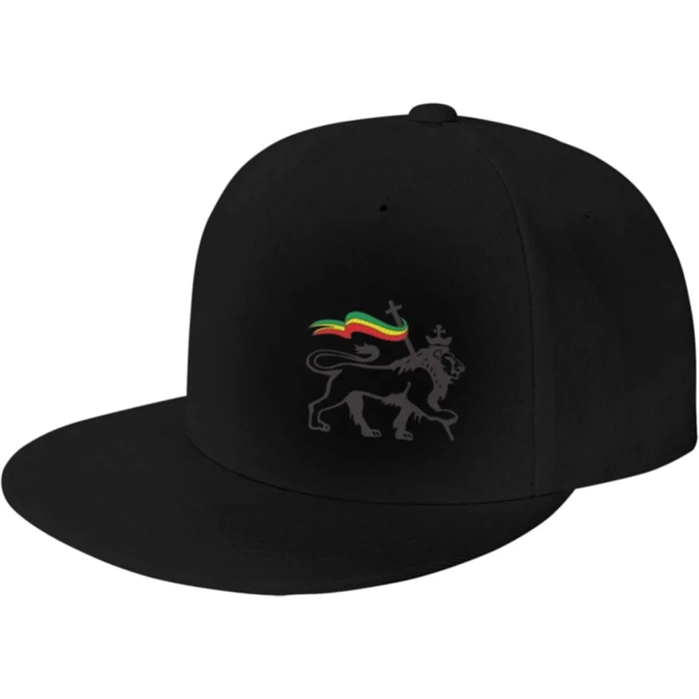 Rasta Lion of Judah Flat Brim Baseball Cap Men\'s and Women\'s Adjustable Hat Black