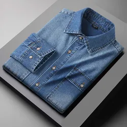 New Autumn Cotton Denim Shirts Men Slim Fit Smart Casual Solid Color Long Sleeve Mens Jeans Shirt  Fashion Male Shirt 2265