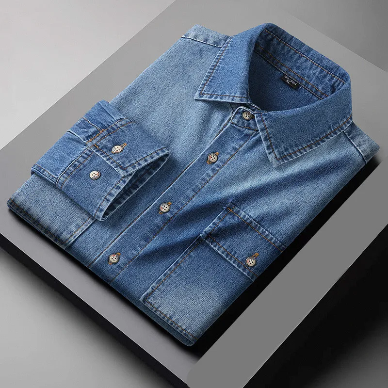 Nowe jesienne bawełniane koszule jeansowe Mężczyźni Slim Fit Smart Casual Solid Color Long Sleeve Mens Jeans Shirt Fashion Male Shirt 2265