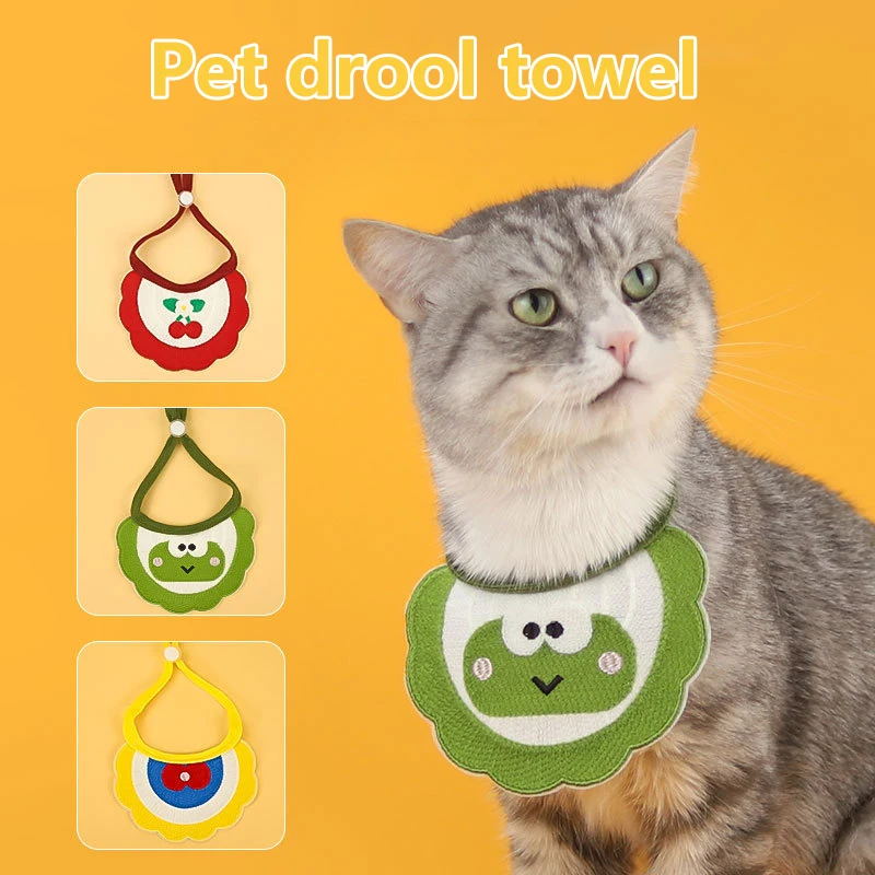 Babero de Saliva ajustable para mascotas, accesorios de dibujos animados tejidos a mano, patrón bordado dulce, suministros creativos para mascotas