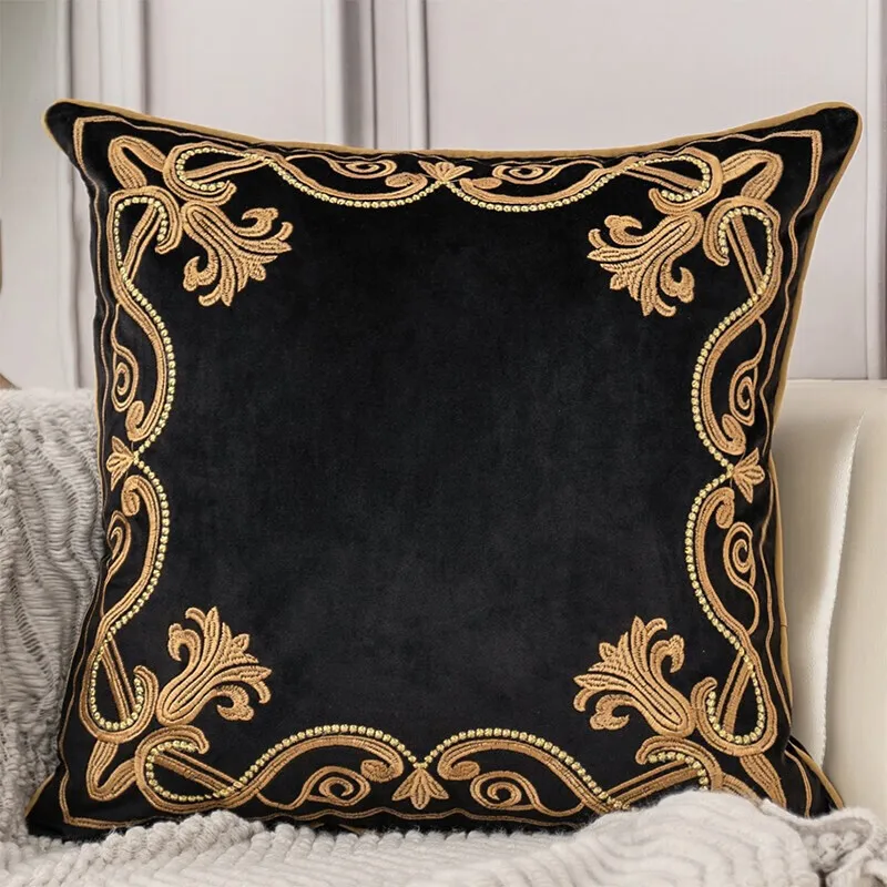 

Flowers Embroidery Velvet Cushion Cover Home Decor Navy Blue Brown Gray Luxury European Throw Pillow Case Pillowcase