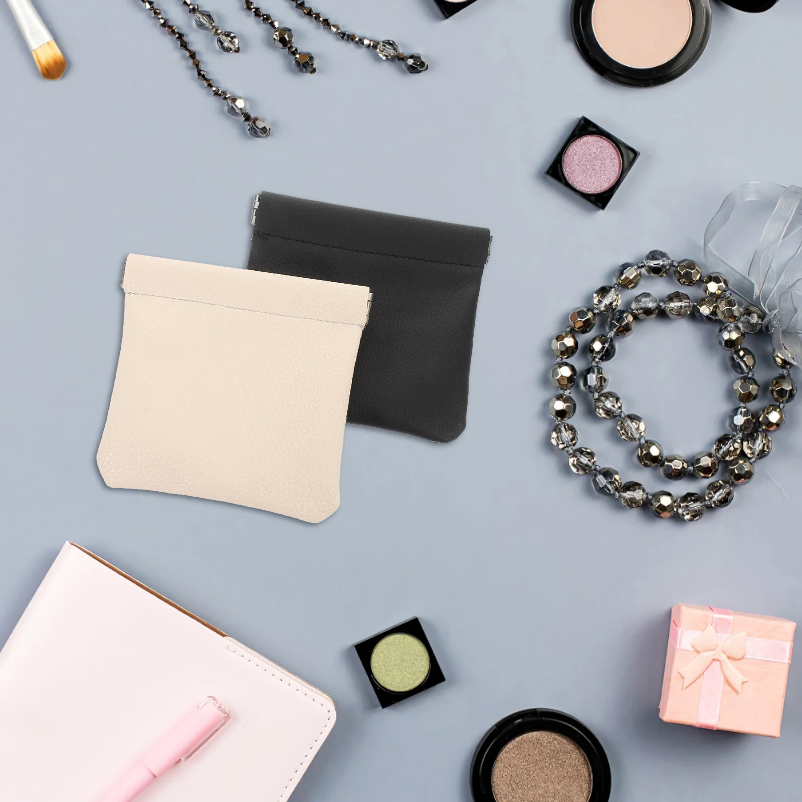 2 قطعة مجوهرات صغيرة منظم السفر PU محفظة نسائية للعملات المعدنية ضغط علوي آمن إغلاق المفاجئة حقيبة مدمجة لقلائد الأقراط #5