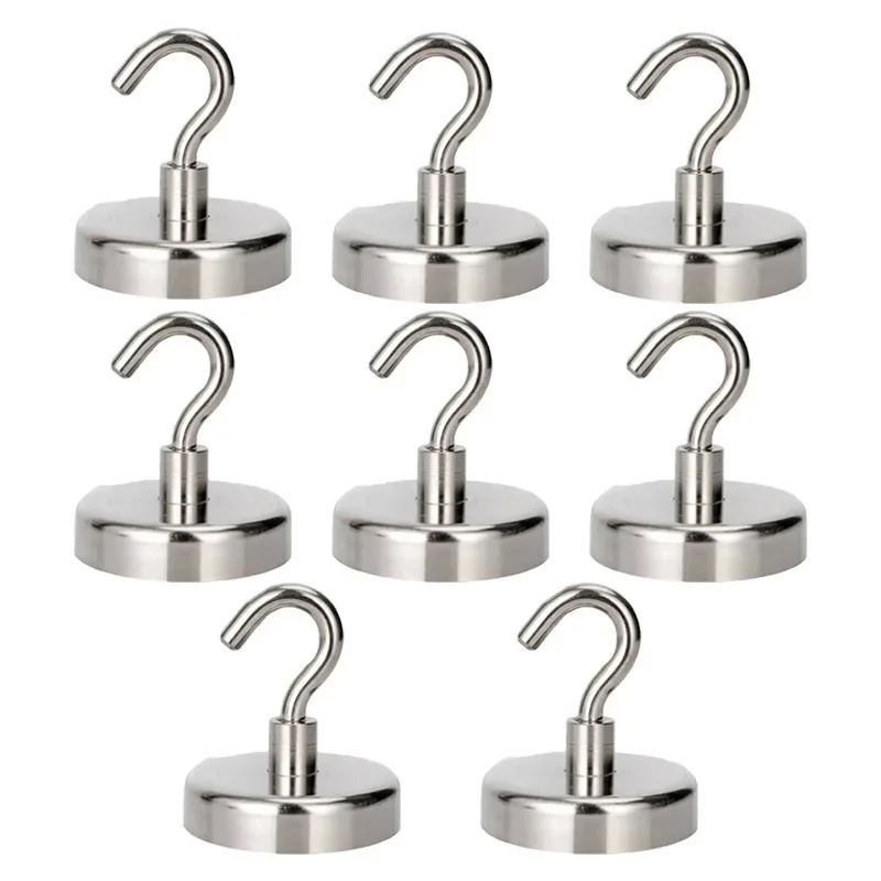 1/4/8PCS Metal Strong Magnetic Hooks Wall-Mounted Heavy Duty Magnet Hook Key Coat Hanging Hanger Home Kitchen Bathroom Storage
