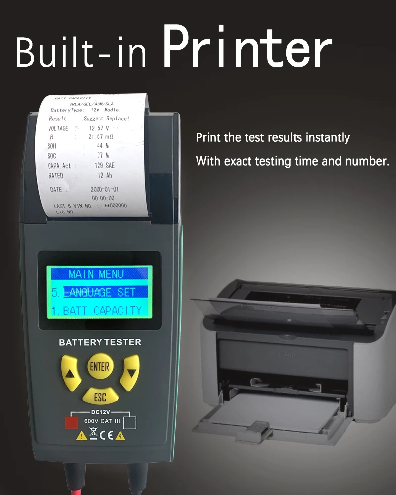 Car Auto Battery Capacity Load Discharge Comprehensive Tester 12V 24volt 100-1700CCA Digital Battery Analyzer with Printer