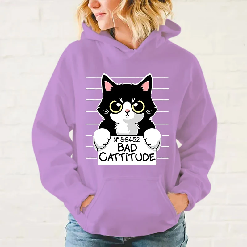 Hot Cat Printed Women And Men Hoodies Loose Pullover Hooded Plus Size Autumn And Winter Long Sleeve Couple Sweatshirt