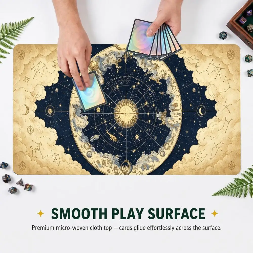 Medieval Revival Star Map TCG Play mat Retro Zodiac Constellation Card Desk Mat Non‑Slip Rubber Mouse Pad For Card Game Players