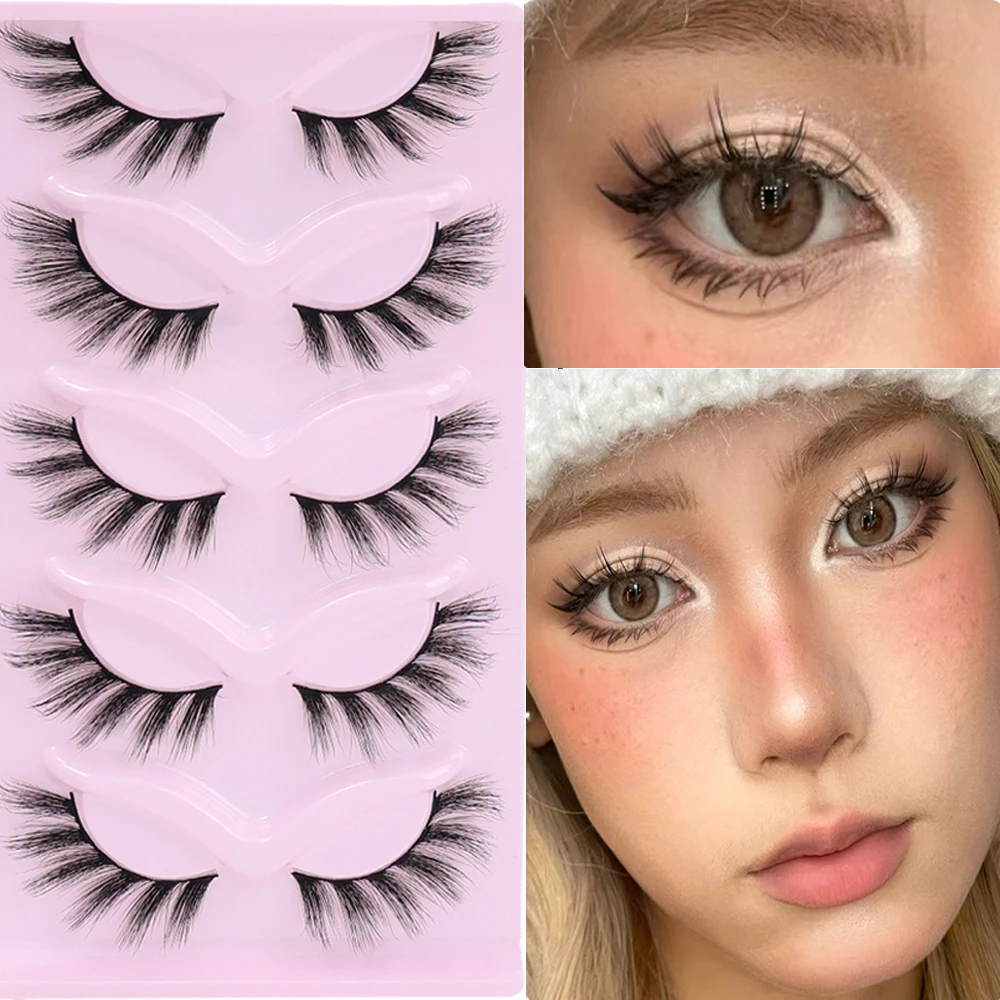 3D Cat Eye Eyelashes 5 paia alato End Eye ciglia allungate Soft Natural Fox Eye Faux Mink Lashes strumenti per il trucco all'ingrosso