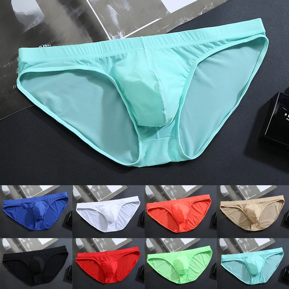 Ice Silk Briefs for men Seamless underpants Sexy Transparent panty U Convex Pouch Underwear Low Waist Panties Adult lingerie new