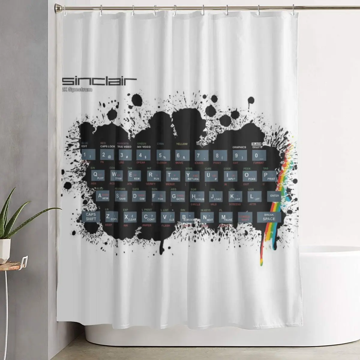 

Декоративная занавеска для ванной в стиле ретро-игр - ZX Spectrum, полиэстеровая, водонепроницаемая, с крючками