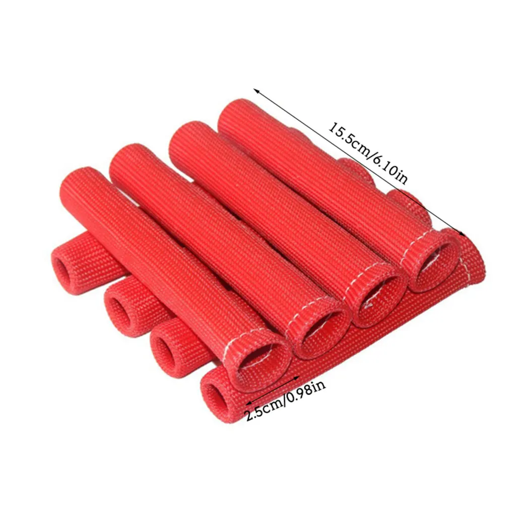 8Pcs Spark Wire Boots Protector Sleeve Car Cord Heat Shield Thermal Cover Fiberglass Insulator  Red