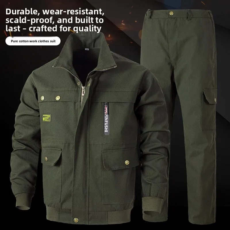 Ensemble de vêtements de travail anti-brûlure en coton pur Thiened pour hommes, vêtements de protection pour chantier de construction