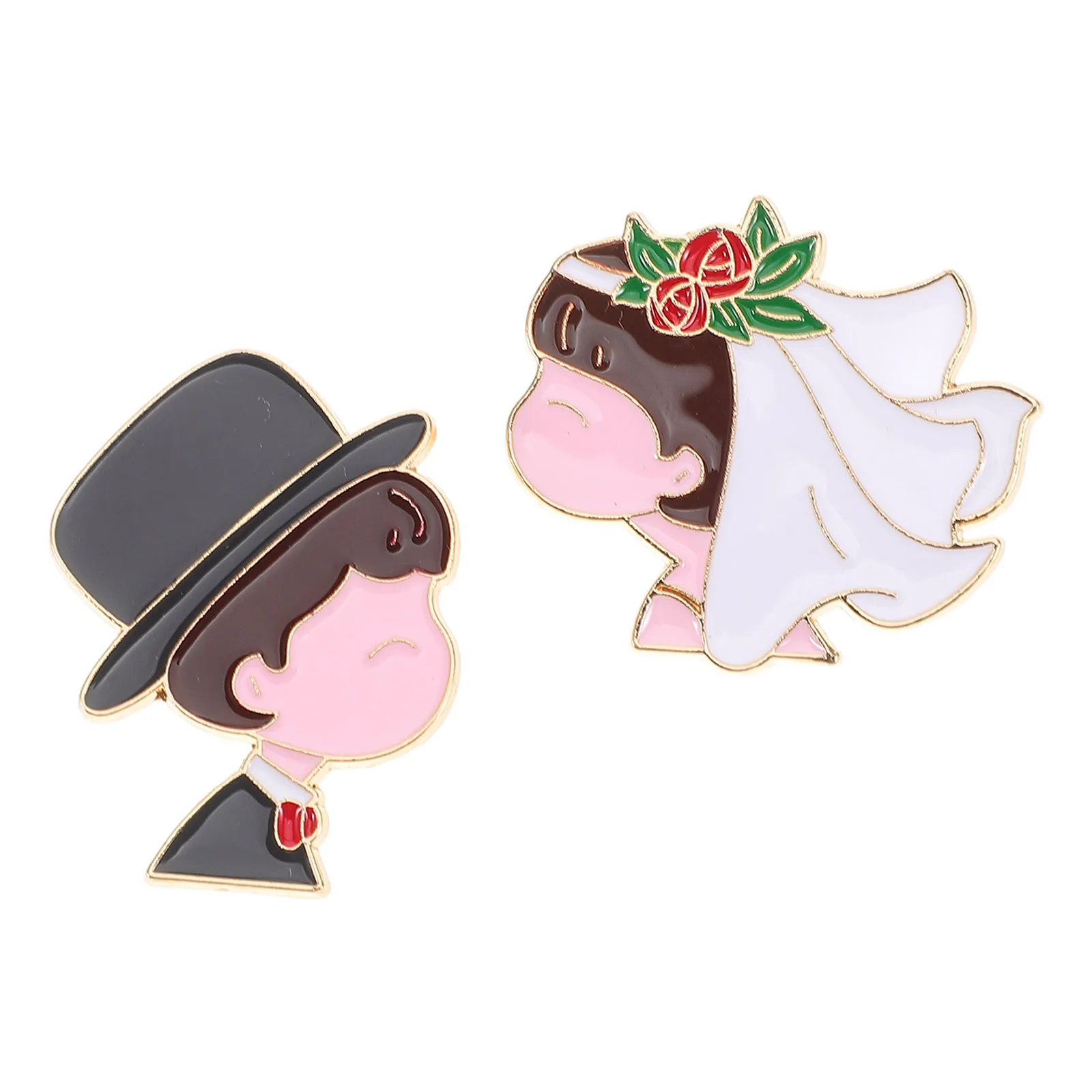 

2pcs Wedding Brooch Pins Bride Groom Cartoon Couple Badge Lapel Jewelry Accessory Festive Bridal Decoration Pin