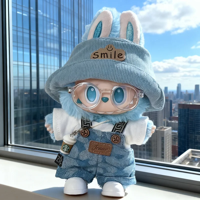 라부부 인형용 옷 17cm 패브릭 패턴 파티 트렌디 플레이 오버롤 유니버설 세트 행운의 의상 교체 귀여운 패션 모자