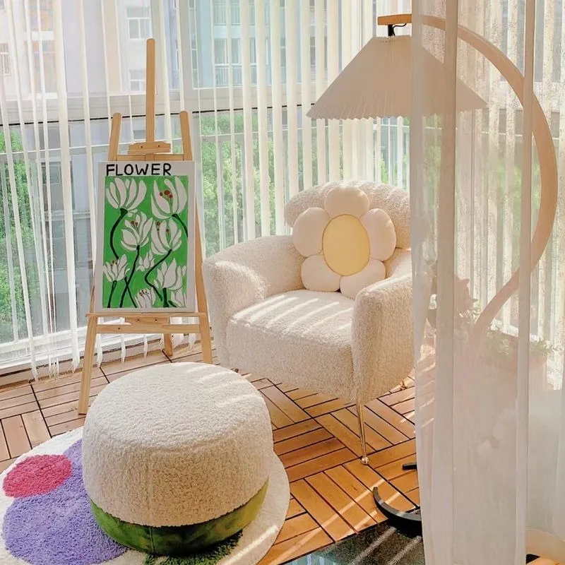 Teddy lamb wool single light luxury leisure rest negotiation bedroom balcony Nordic living room simple sofa chair