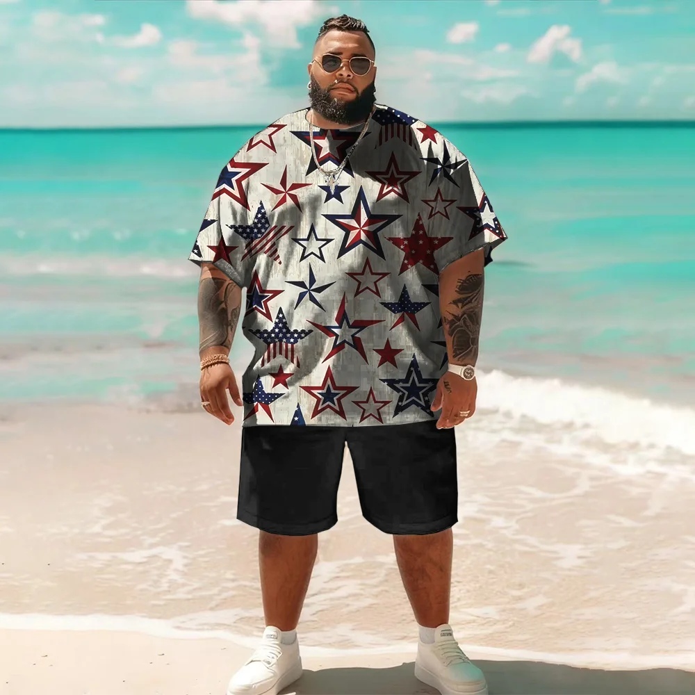 

S-9xl plus size Big & Tall Short Sleeve Set (Flag Element): - Durable Lightweight Material, Stylish Flag Print Details,