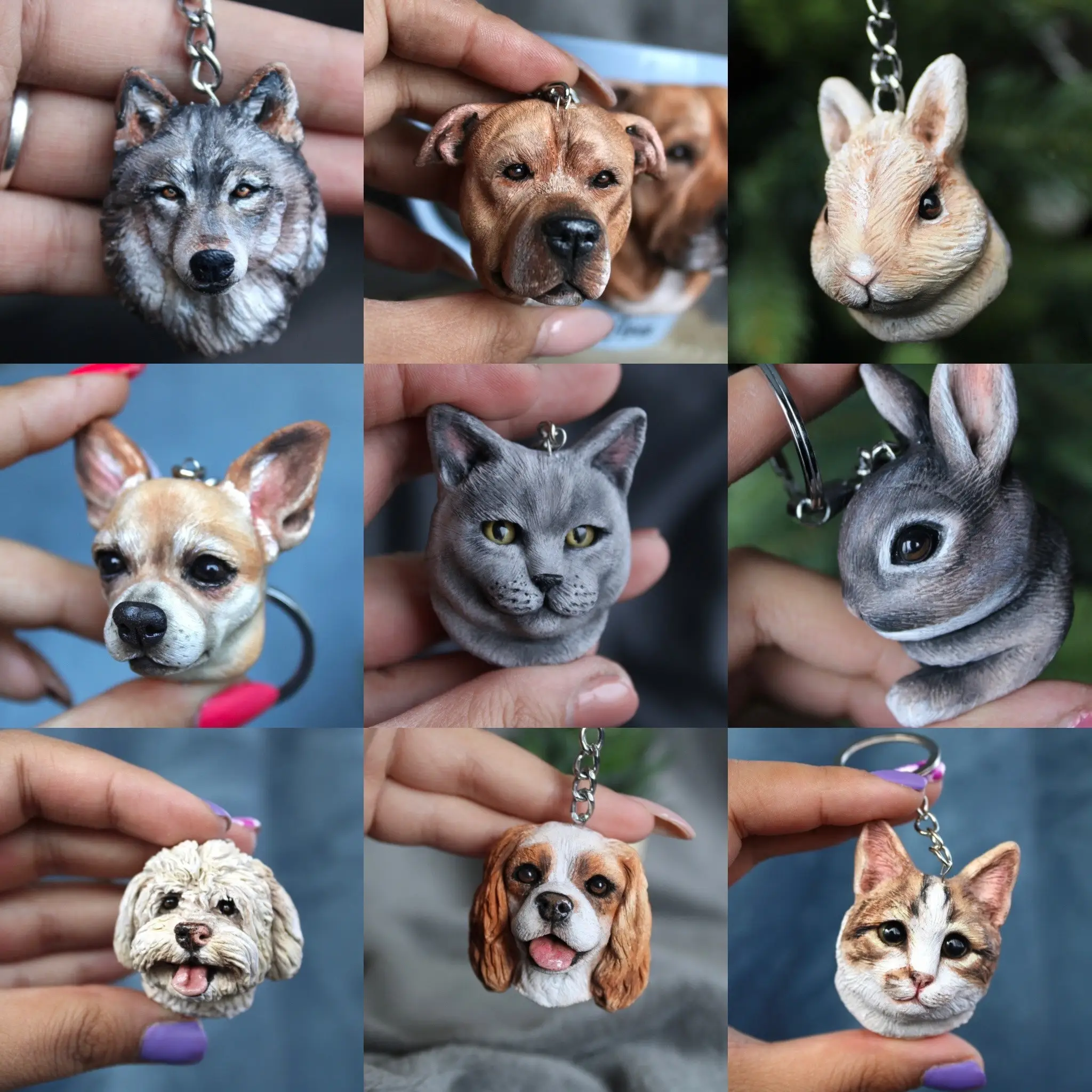 Porte-Clés Personnalisé avec Portrait de Dessin Animé pour Animaux de Compagnie, Ornement de Tête de Chien, Mini Sculpture Personnalisée, Idées