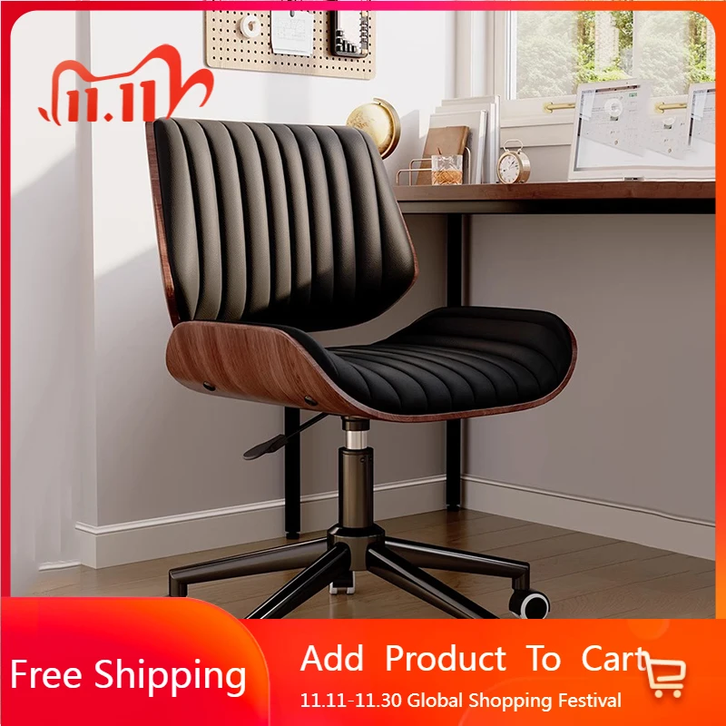 

Desk Rolling Office Chair Lightweight Backrest Relaxing Wooden Office Chair Reading Study Vanity Silla Oficina Library Furniture