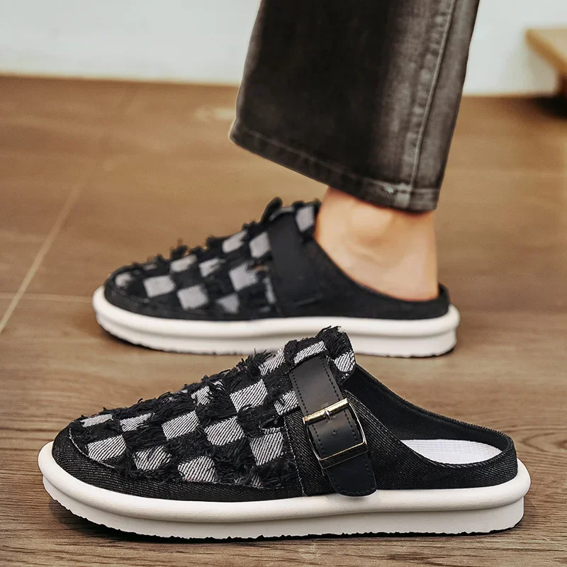 

2025 дышащие мужские тапочки, повседневная уличная летняя обувь, кроссовки, прогулочные шлепанцы, роскошные дизайнерские модные домашние лоферы