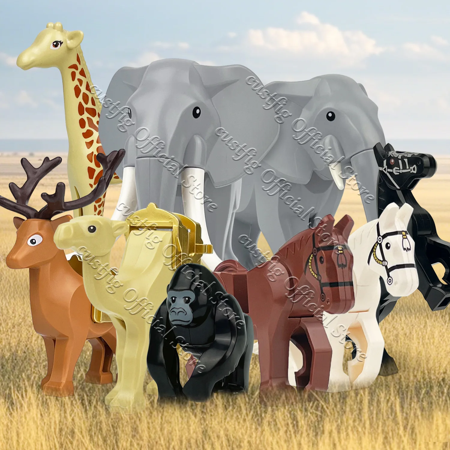 MOC City Animals Figures Accessories Building Blocks Zoo Sheep Deer Cat Dog Gorilla Lion Tiger Leopard Elephant Wolf Bricks Toys