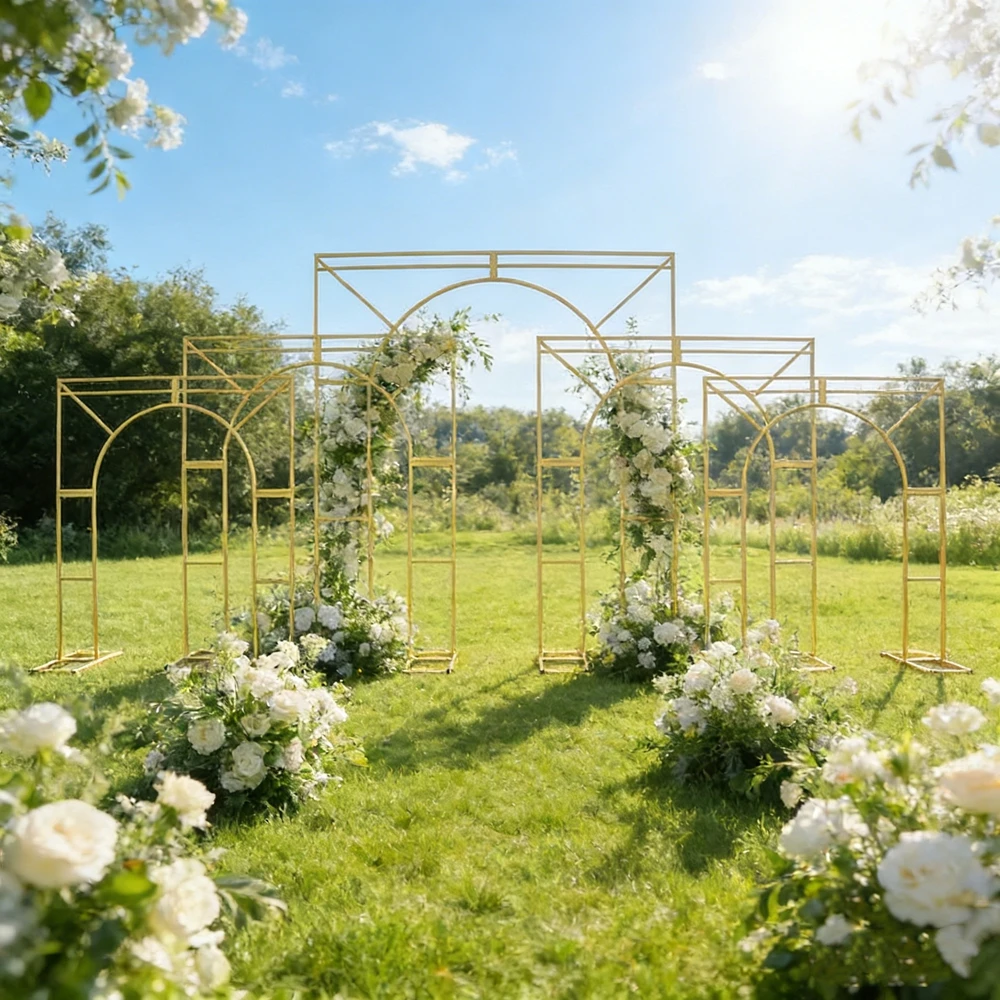 f30 white/sliver/ Gold Geometric Wedding Arch Backdrop Stand Kit Glittering Floral Arrangement Frame for Outdoor Garden Party