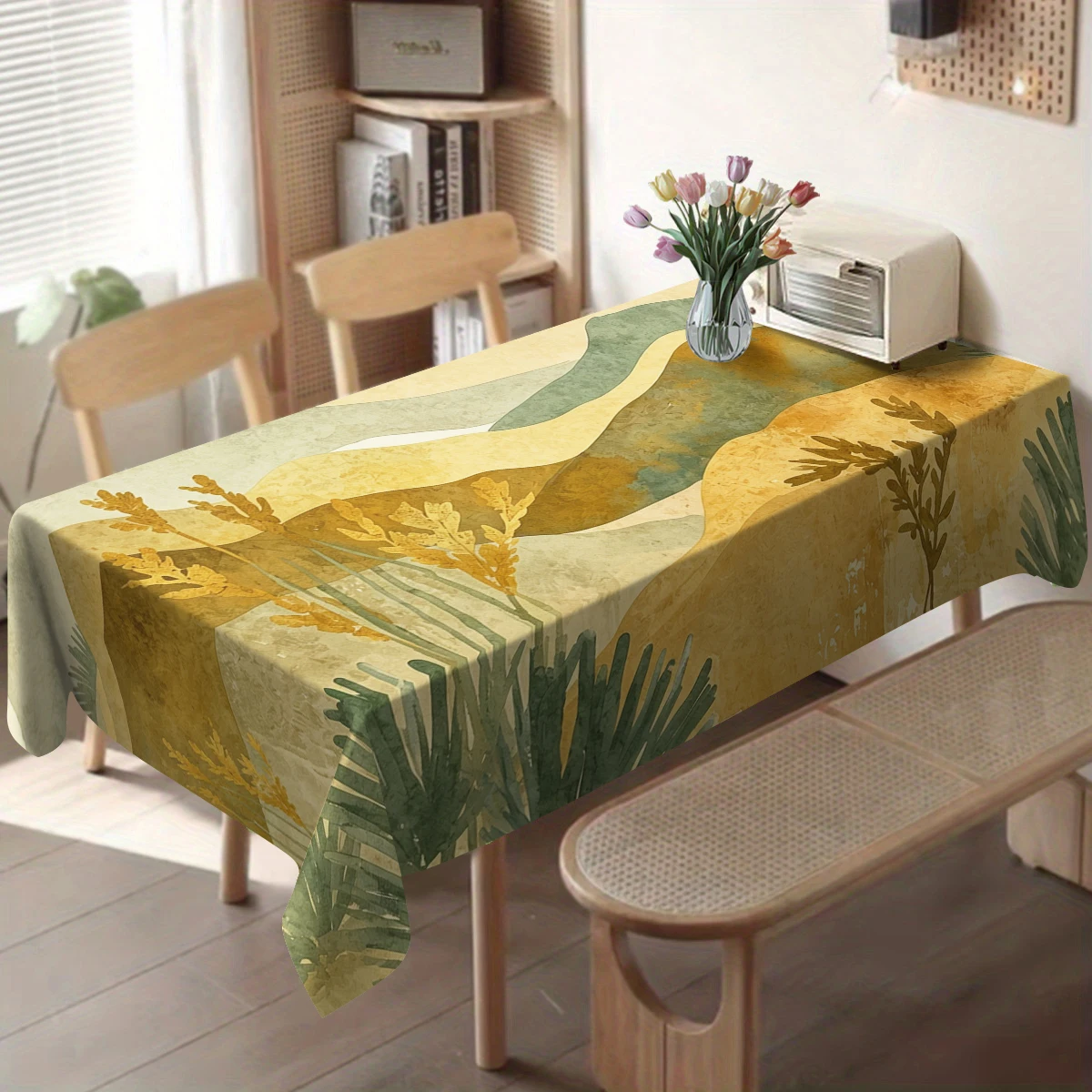 Vintage Ocean Jellyfish Coral Pattern Polyester Tablecloth, Decorative Dining Table Cover for Home Banquet and Daily Table Use
