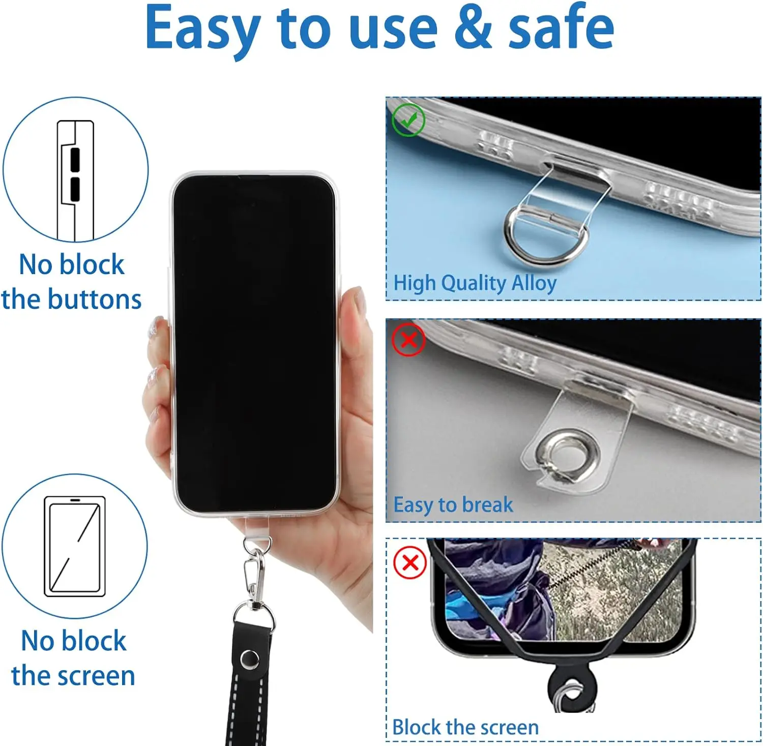 10/5/1 Peças Cordão Universal Anti-perda para Celular em TPU com Gaxeta PLR, Cordão de Nylon Destacável para Pendurar o Celular, Patch de Fixação