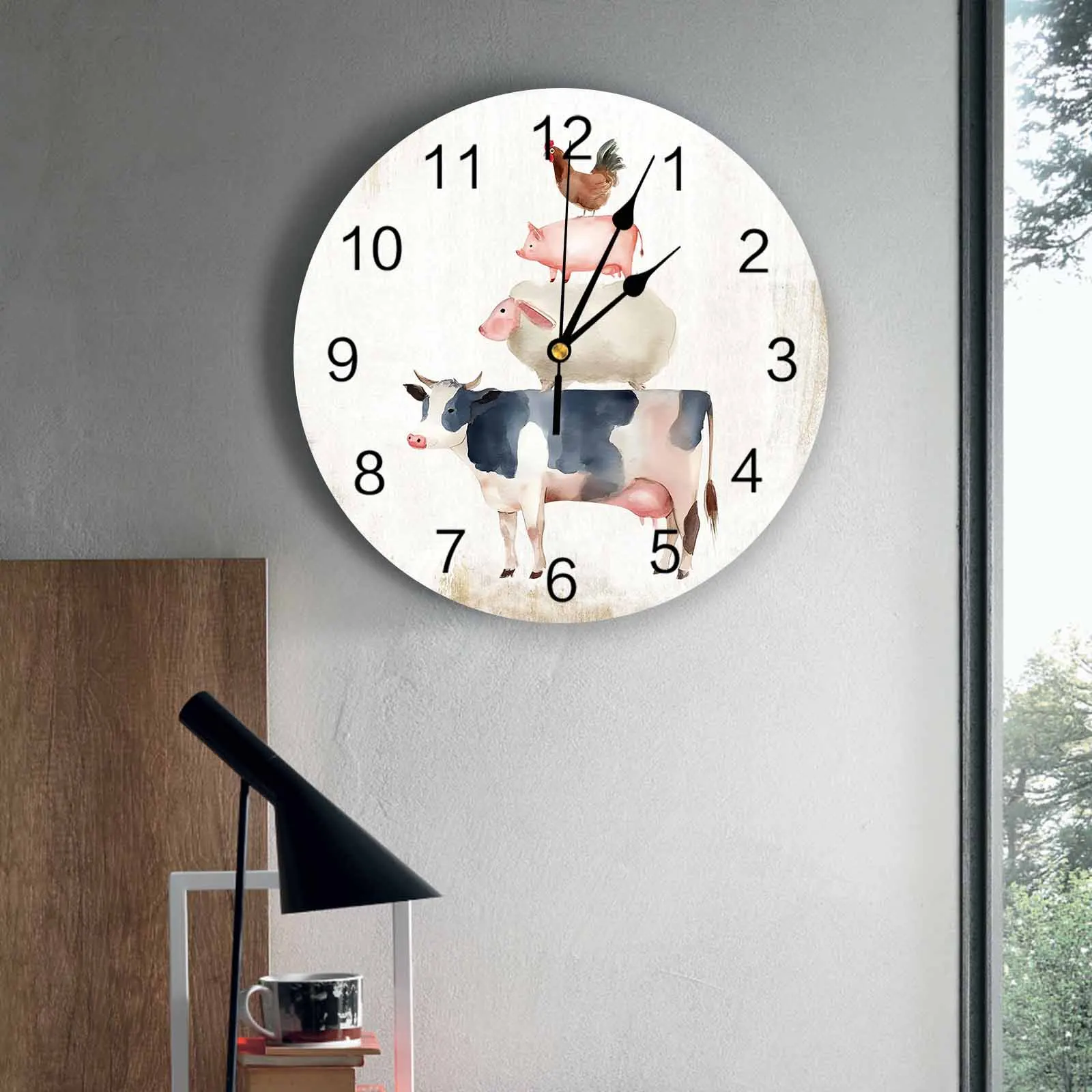 

Bedroom Wall Clocks Country Animal Sheep Pigs Chickens Living Room Clocks Ornaments Baby Room Study Mute Wall Clocks