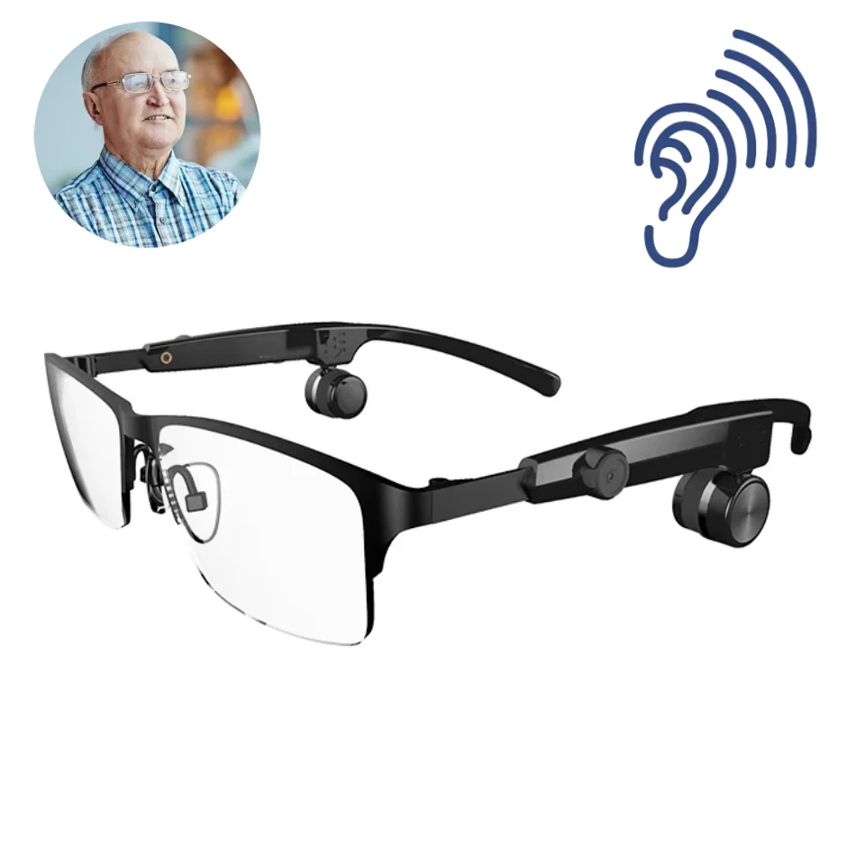 

Two Way Listening 4 Channels Rechargeable Lightweight Glasses Bone Conduction Hearing Aid for Mild to Moderate Hearing Loss