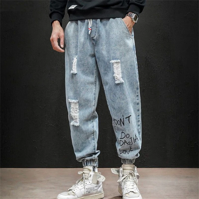 

Autumn New Men Harem Jeans Loose Denim Trousers High Street Pants Blue Washed Jeans Men