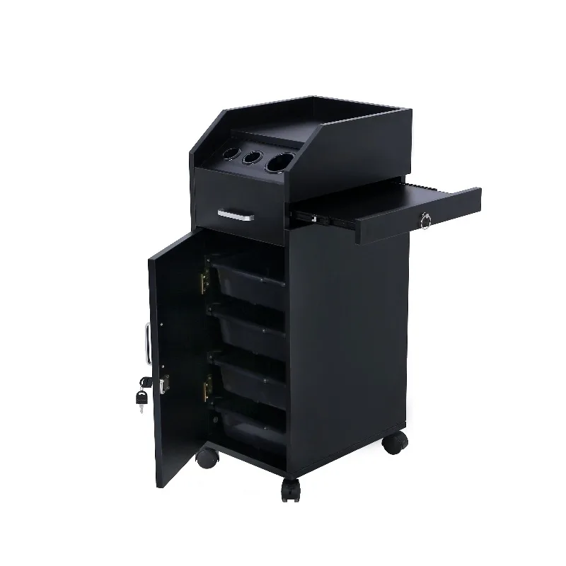 Wholesale Hair Salon Furniture Lockable Black Barber Trolley with Wheels Things Custom Beauty Salon Trolley
