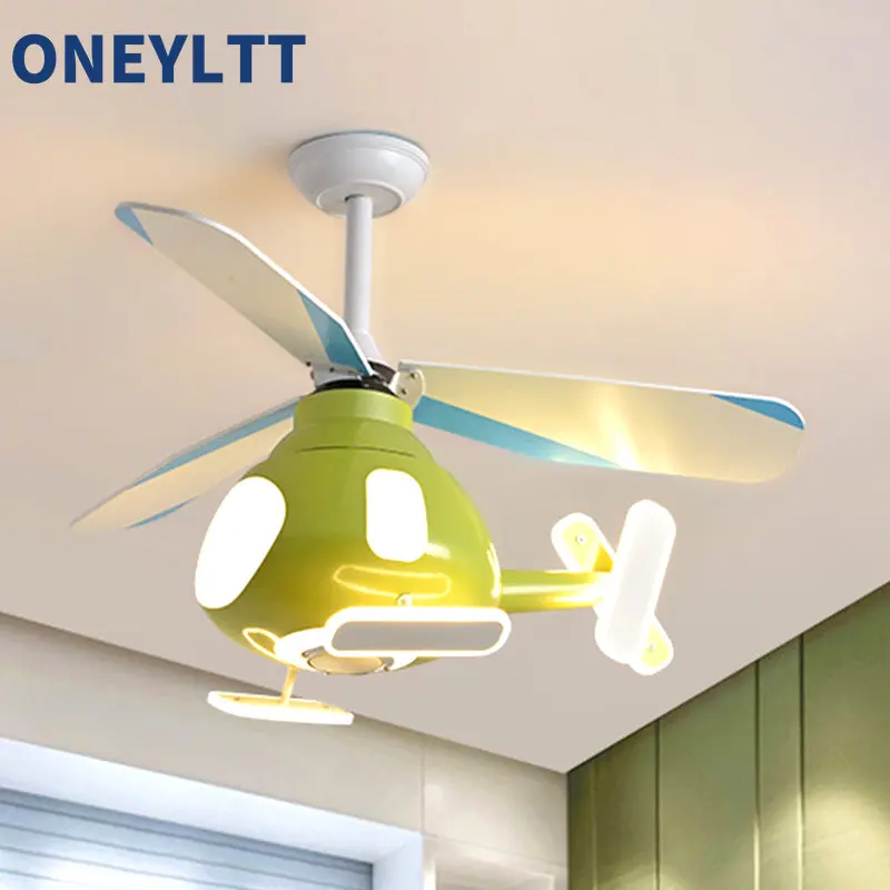 Helicopter Lamp Chandelier Children's Bedroom Blue Pink Ceiling Fan Aircraft Light Study Girls Boys Kids' Room Люстра Потолочная