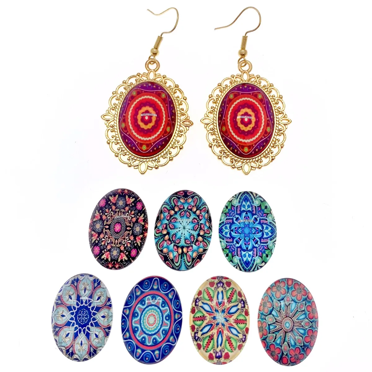 18x25mm Mixed Style Oval Glass Cabochon Dome Jewelry Finding Cameo Pendant Settings 20pcs/lot (K05510)