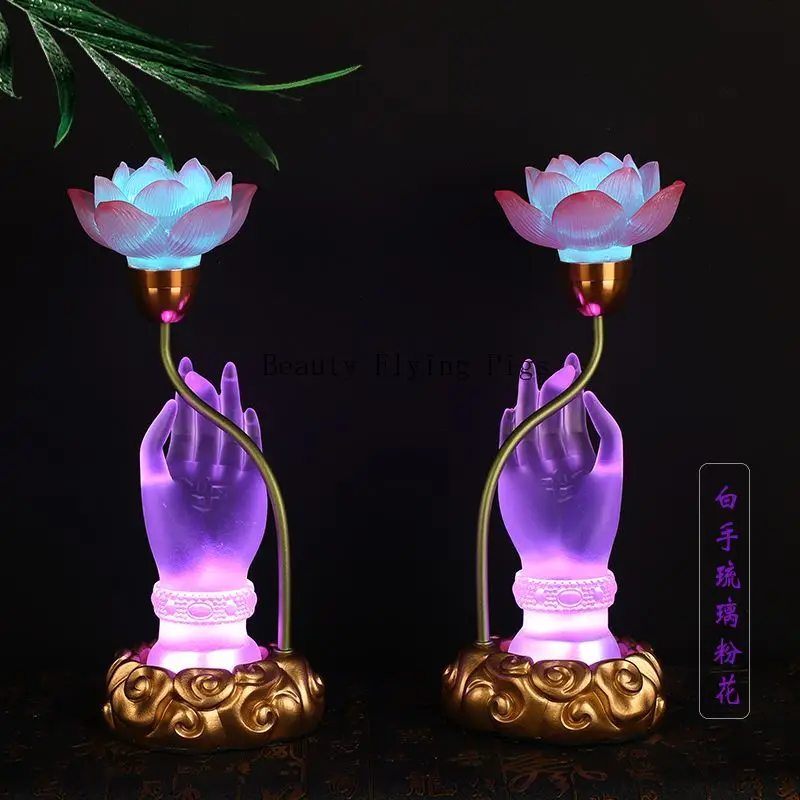110-220V LED Lotus Glass Lamp Home Buddha Hand Lighting Buddhist Hall Supplies  home decor  buddha statue
